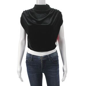 Commando Women Cropped Blouse Black Cowl Neck Sleeveless Polyester Size XS